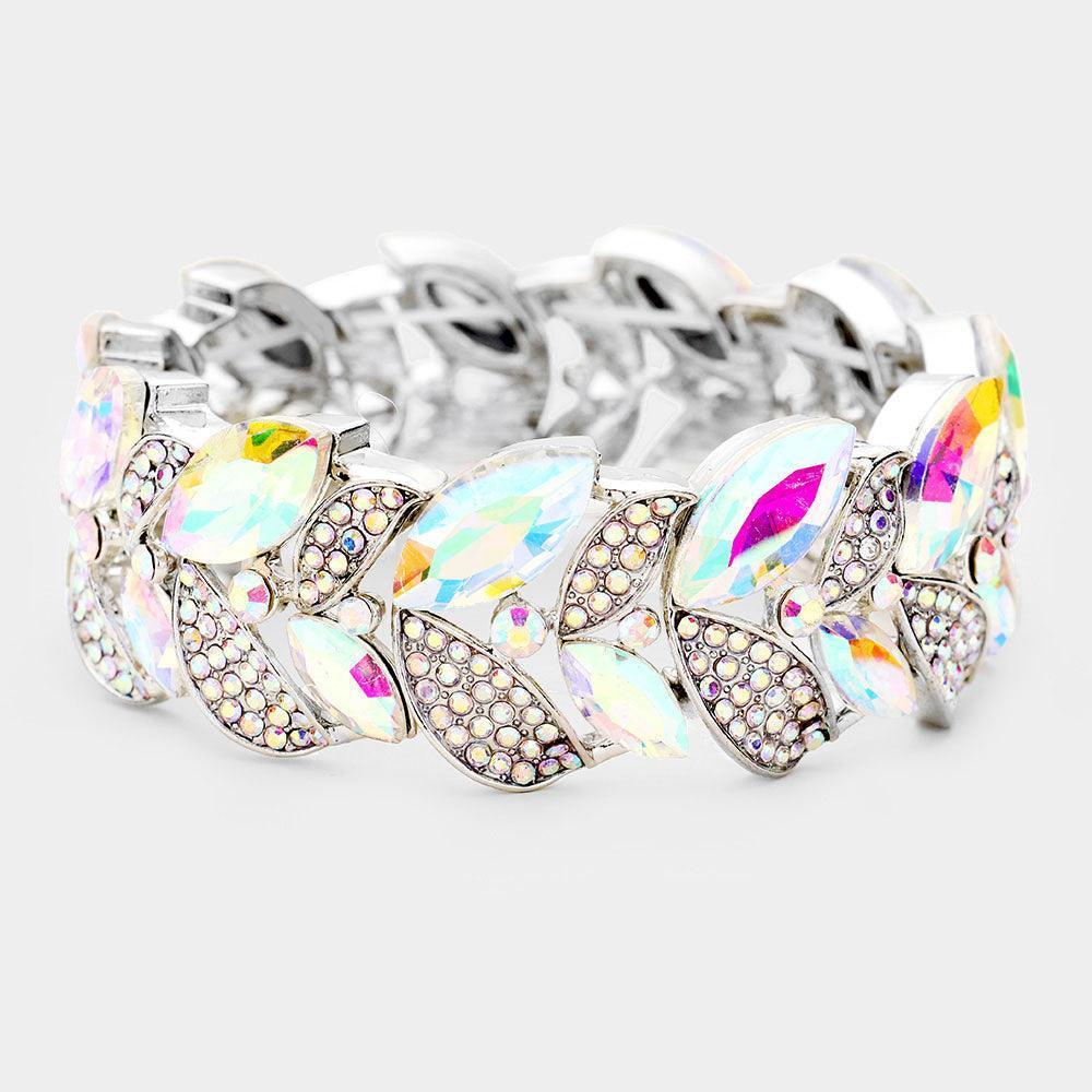 Rhinestone Pave Marquise Stone Leaf Stretch Evening Bracelet - Jewelry Store by Erik Rayo