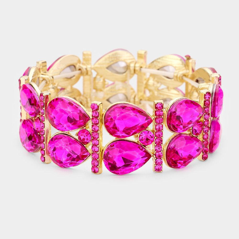 Gold Crystal Teardrop Rhinestone Pave Stretch Evening Bracelet - Jewelry Store by Erik Rayo