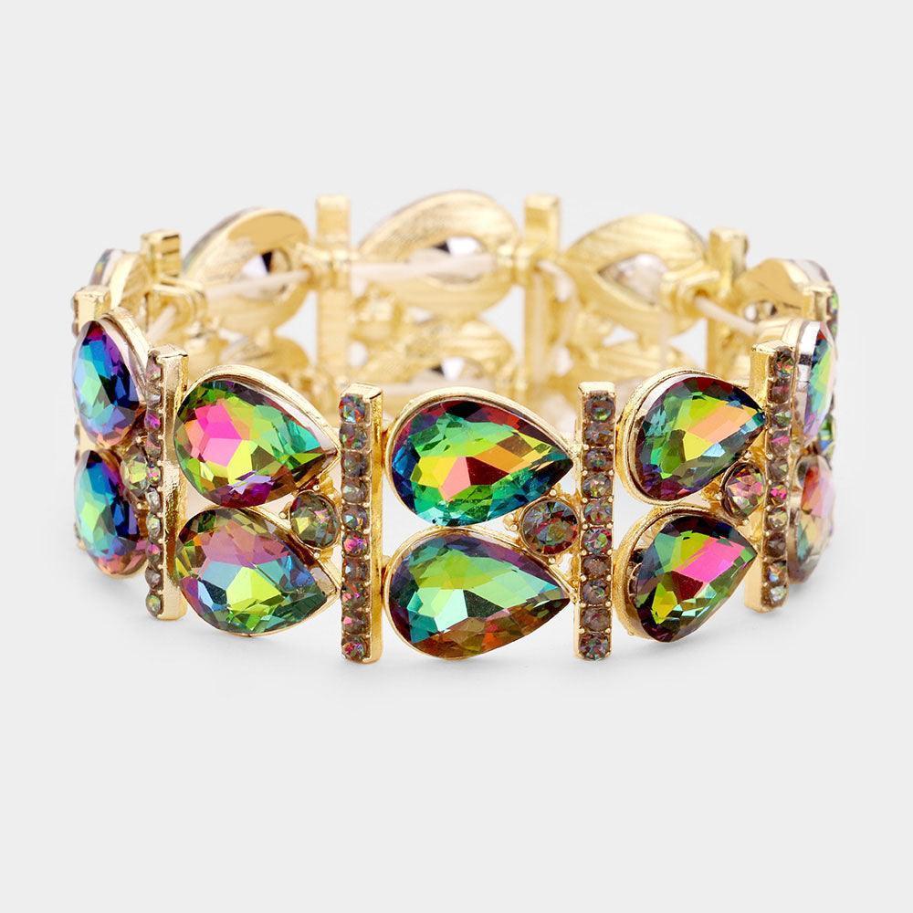 Gold Crystal Teardrop Rhinestone Pave Stretch Evening Bracelet - Jewelry Store by Erik Rayo