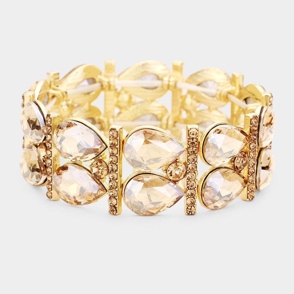 Gold Crystal Teardrop Rhinestone Pave Stretch Evening Bracelet - Jewelry Store by Erik Rayo