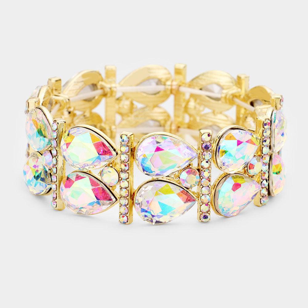 Gold Crystal Teardrop Rhinestone Pave Stretch Evening Bracelet - Jewelry Store by Erik Rayo