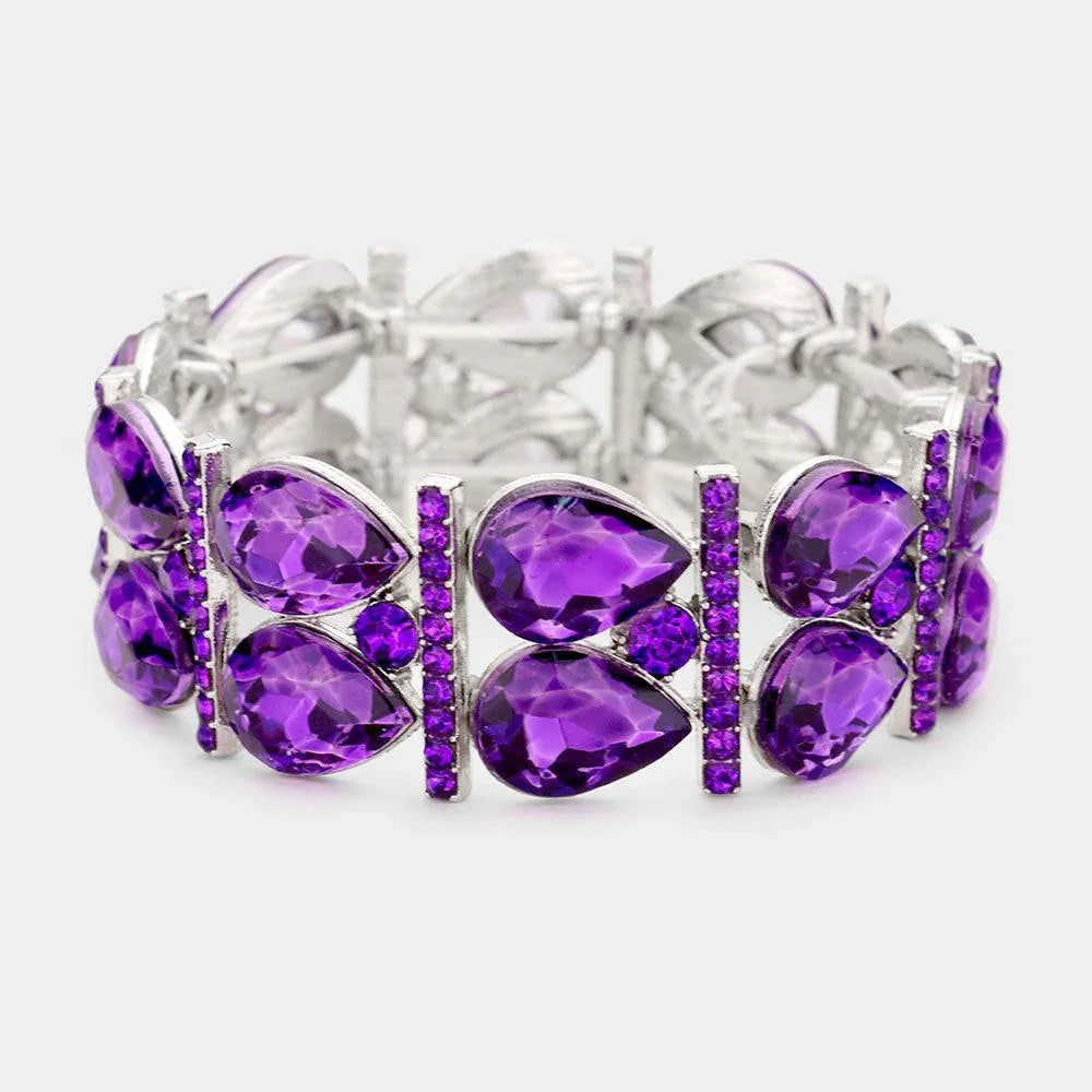 Silver Crystal Teardrop Rhinestone Pave Stretch Evening Bracelet - Jewelry Store by Erik Rayo