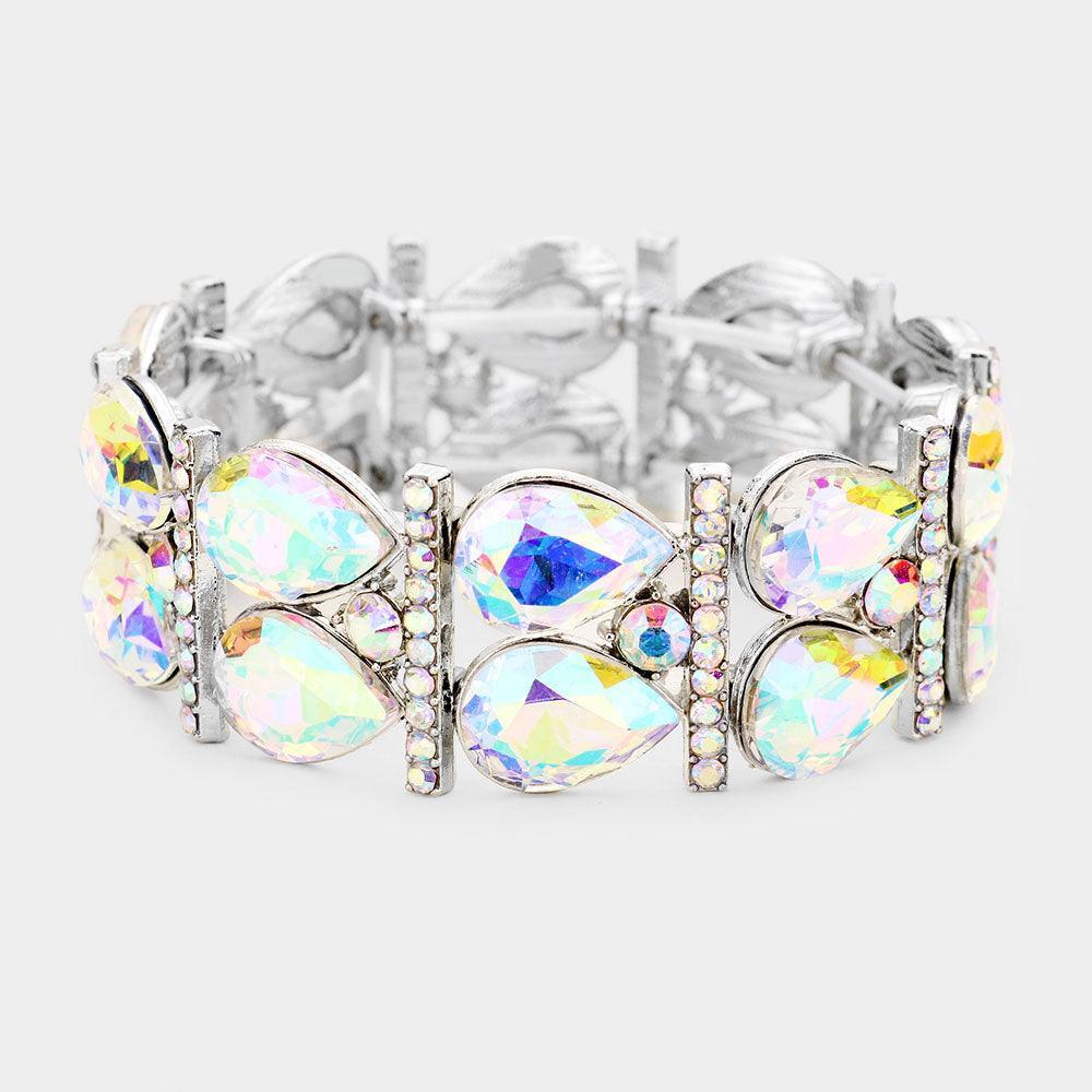 Silver Crystal Teardrop Rhinestone Pave Stretch Evening Bracelet - Jewelry Store by Erik Rayo