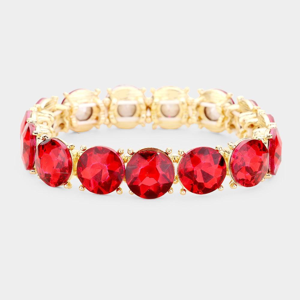 Red Crystal Round Stretch Evening Bracelet