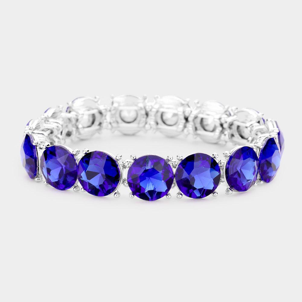 Silver Crystal Round Stretch Evening Bracelet