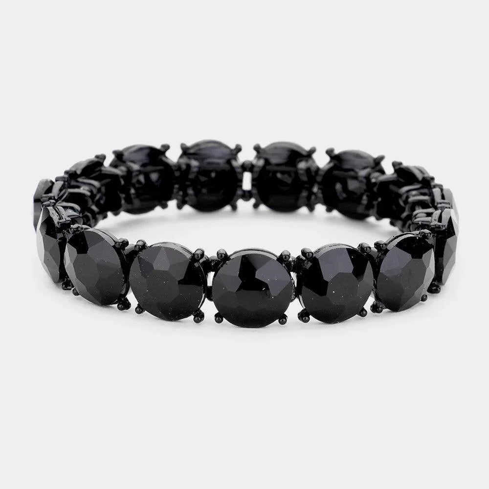 Black Crystal Round Stretch Evening Bracelet - Jewelry Store by Erik Rayo