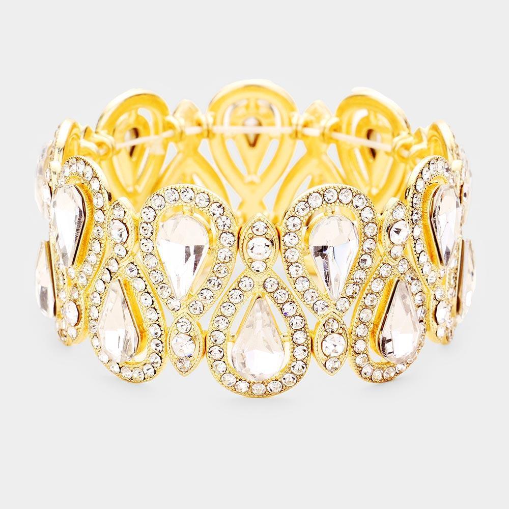 Gold Crystal Glass Teardrop Evening Stretch Bracelet - Jewelry Store by Erik Rayo