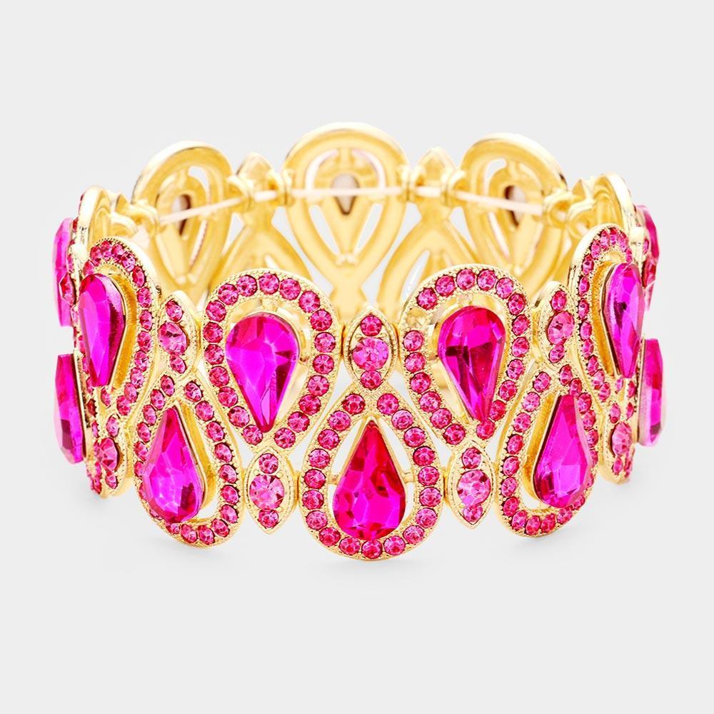 Gold Crystal Glass Teardrop Evening Stretch Bracelet - Jewelry Store by Erik Rayo