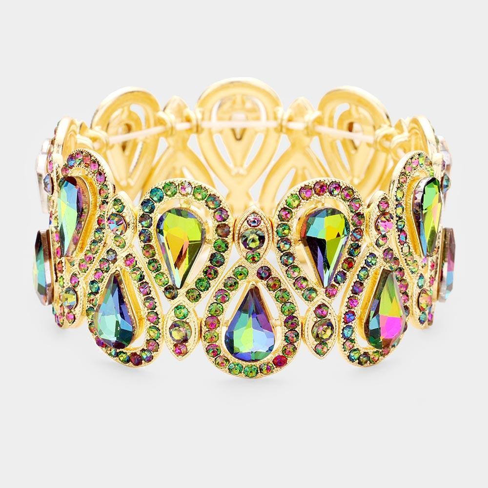 Gold Crystal Glass Teardrop Evening Stretch Bracelet - Jewelry Store by Erik Rayo