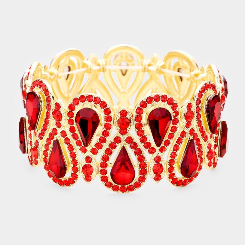 Red Crystal Glass Teardrop Evening Stretch Bracelet - Jewelry Store by Erik Rayo