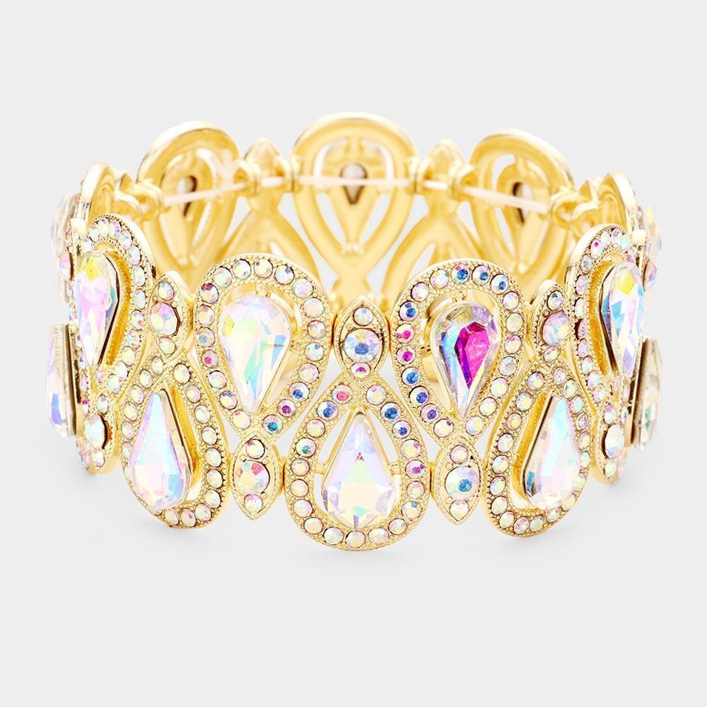 Gold Crystal Glass Teardrop Evening Stretch Bracelet - Jewelry Store by Erik Rayo
