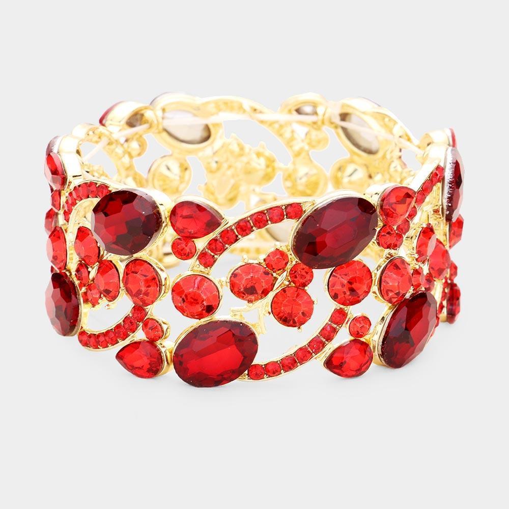 Red Glass Crystal Oval Butterfly Stretch Evening Bracelet - Jewelry Store by Erik Rayo