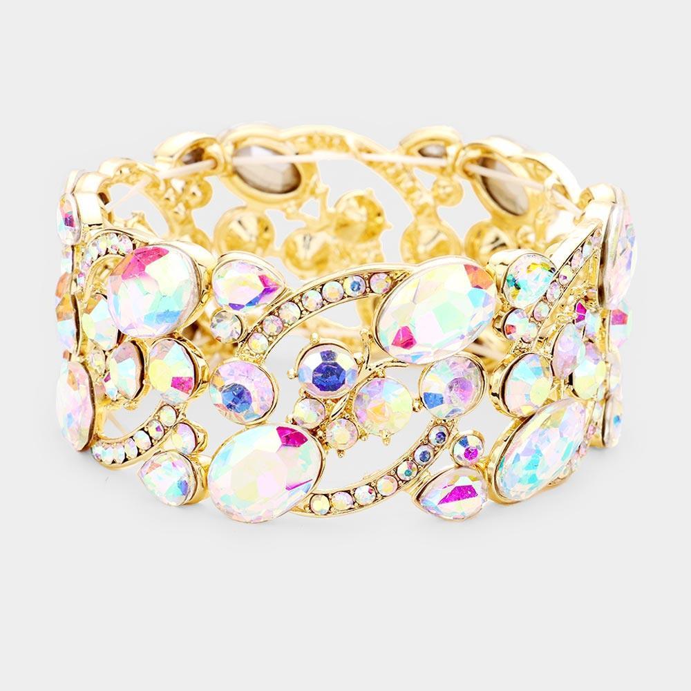 Gold Glass Crystal Oval Butterfly Stretch Evening Bracelet - Jewelry Store by Erik Rayo