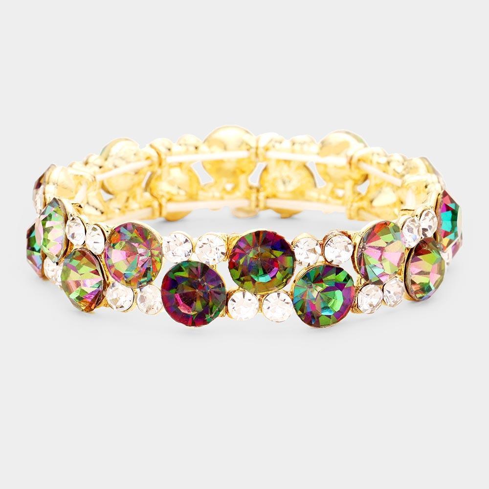 Gold Glass Crystal Round Stretch Evening Bracelet - Jewelry Store by Erik Rayo