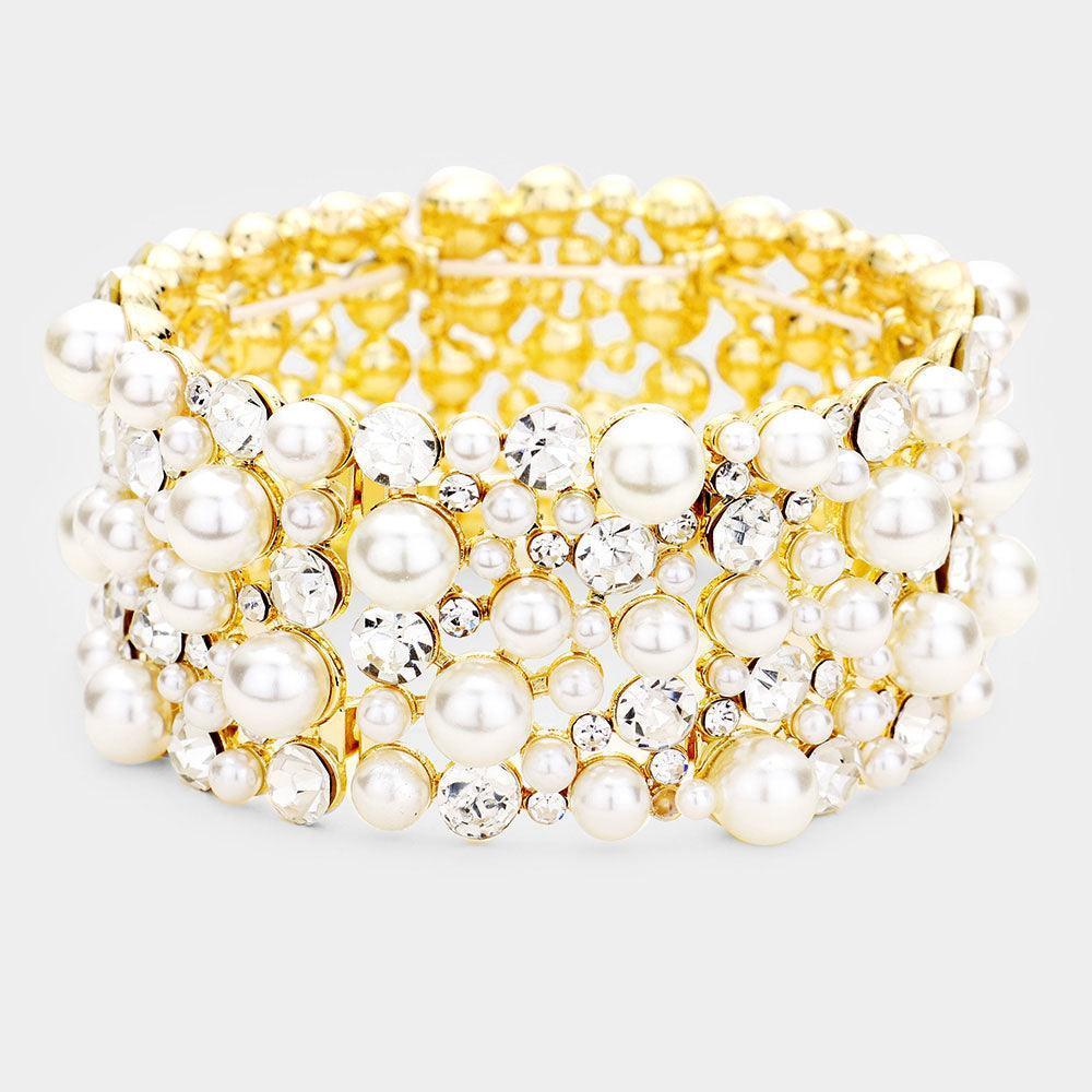 Clear Pearl Pave Stretch Evening Bracelet - Jewelry Store by Erik Rayo