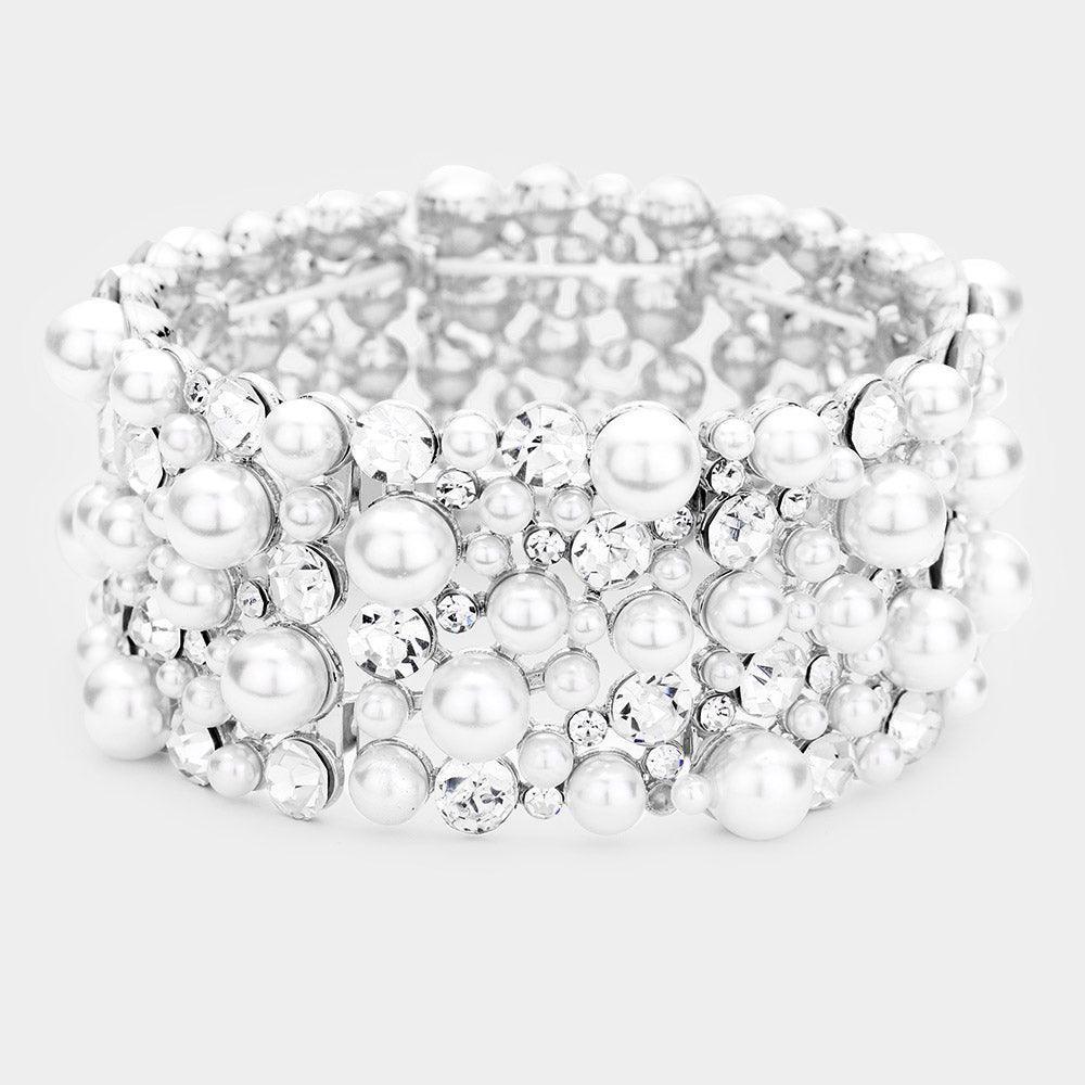 Clear Pearl Pave Stretch Evening Bracelet - Jewelry Store by Erik Rayo