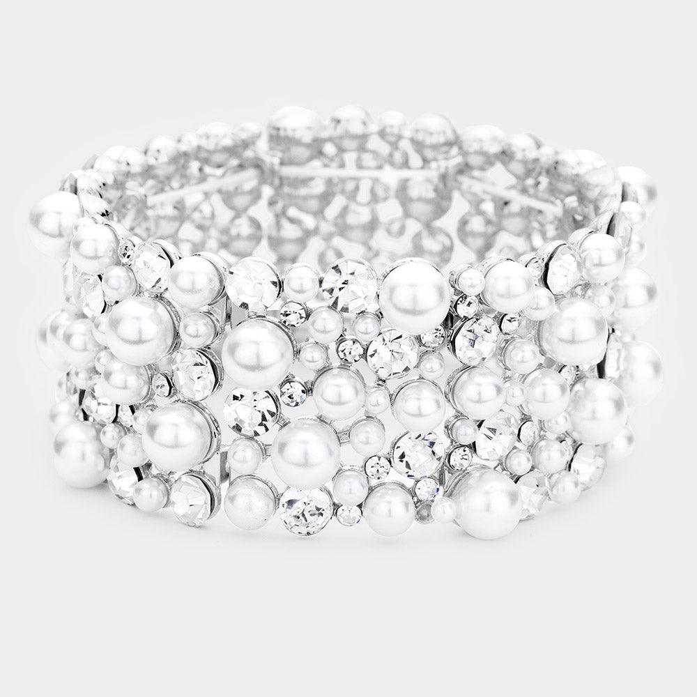 Clear Pearl Pave Stretch Evening Bracelet