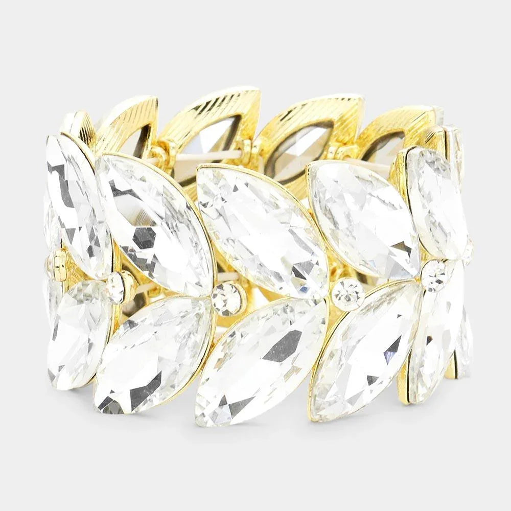 Gold 2Rows Marquise Stone Cluster Stretch Evening Bracelet - Jewelry Store by Erik Rayo