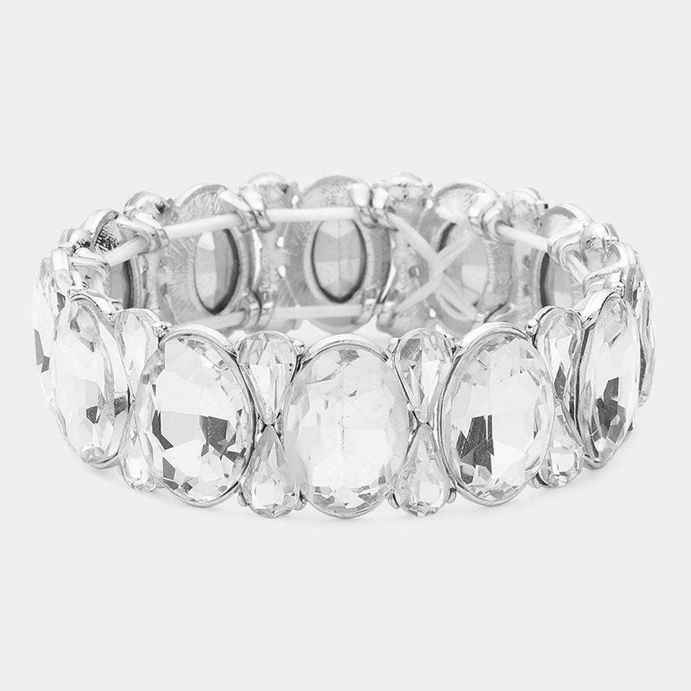 Clear Oval Pear Crystal Stretch Evening Bracelet - Jewelry Store by Erik Rayo