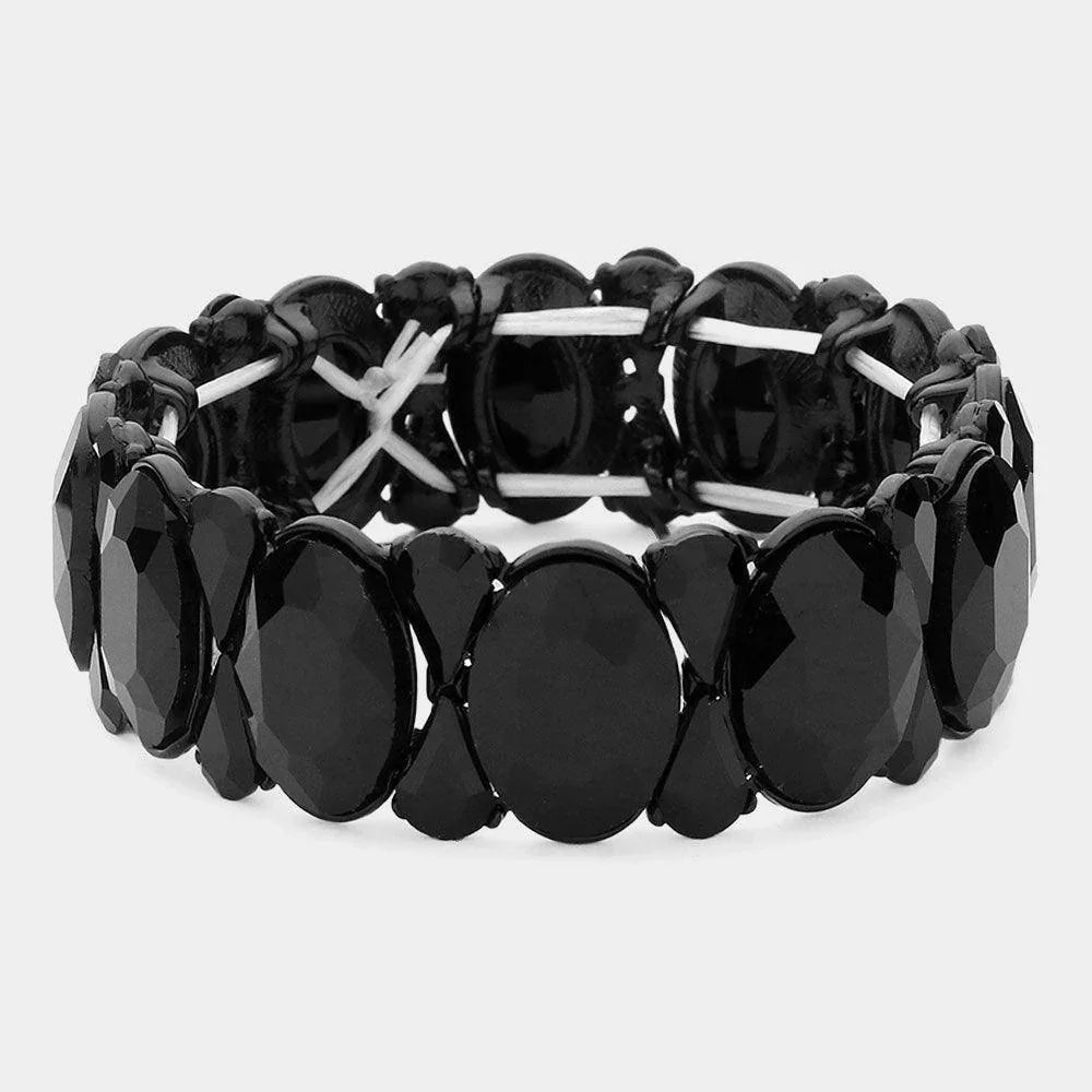 Black Oval Pear Crystal Stretch Evening Bracelet - Jewelry Store by Erik Rayo