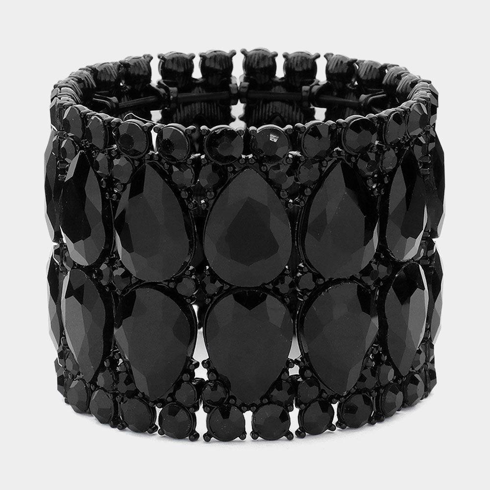 Black Teardrop Stone Accented Evening Stretch Bracelet - Jewelry Store by Erik Rayo