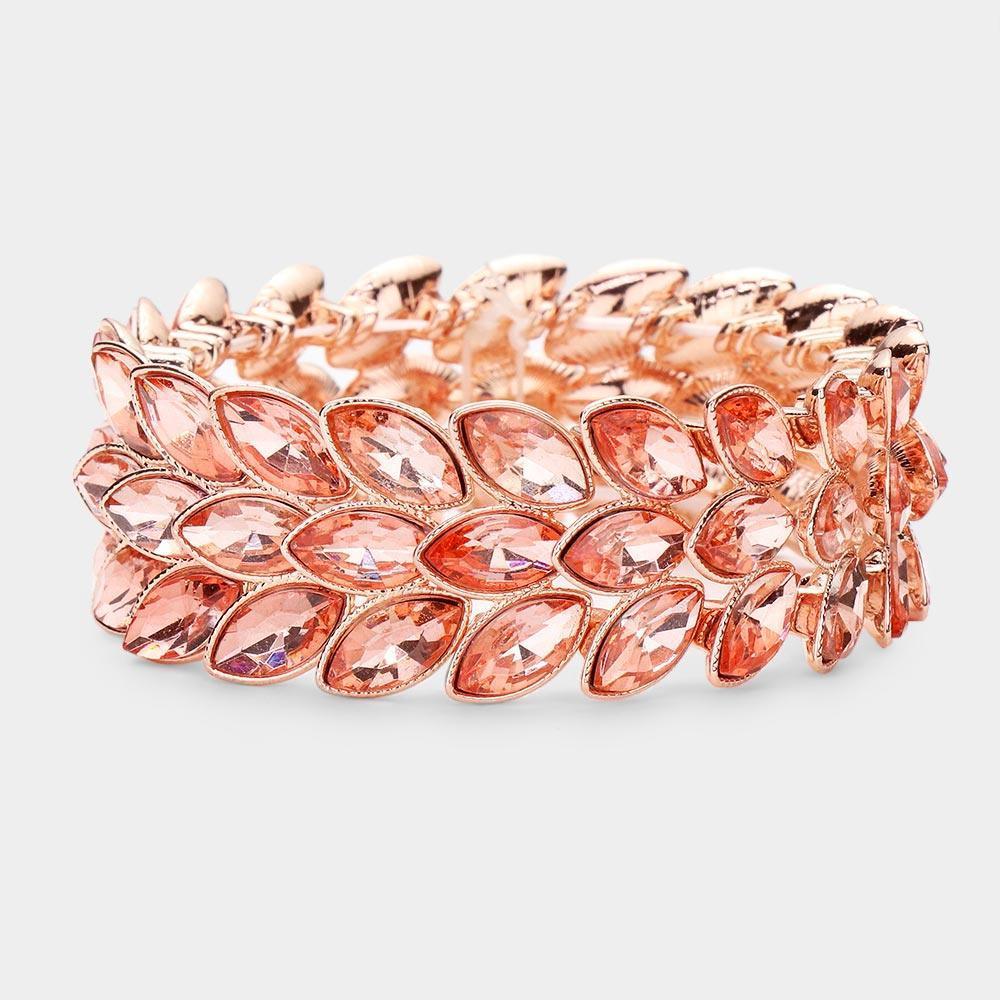 Peach 3Rows Marquise Stone Cluster Stretch Evening Bracelet - Jewelry Store by Erik Rayo