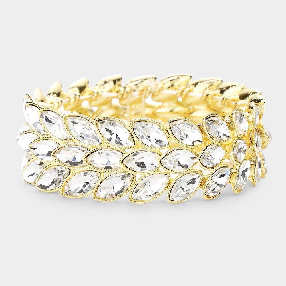 Gold 3Rows Marquise Stone Cluster Stretch Evening Bracelet - Jewelry Store by Erik Rayo