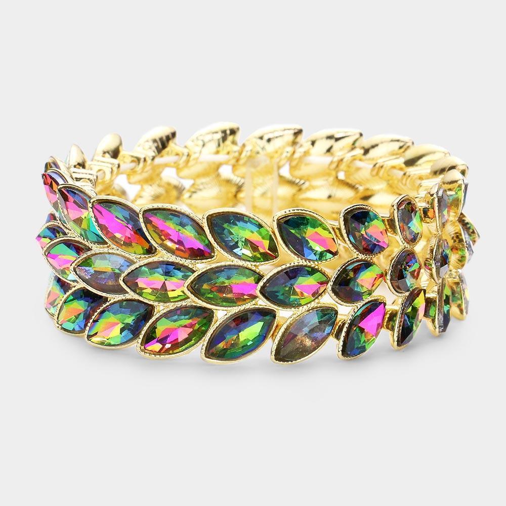3Rows Marquise Stone Cluster Stretch Evening Bracelet - Jewelry Store by Erik Rayo