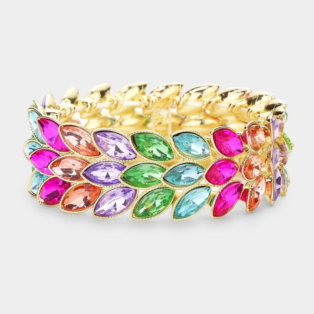 3Rows Marquise Stone Cluster Stretch Evening Bracelet - Jewelry Store by Erik Rayo