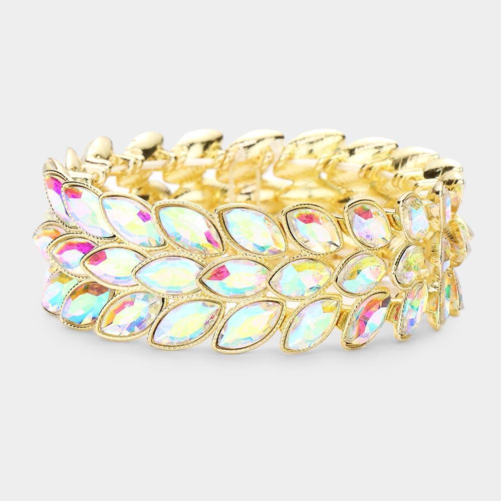 Gold 3Rows Marquise Stone Cluster Stretch Evening Bracelet - Jewelry Store by Erik Rayo