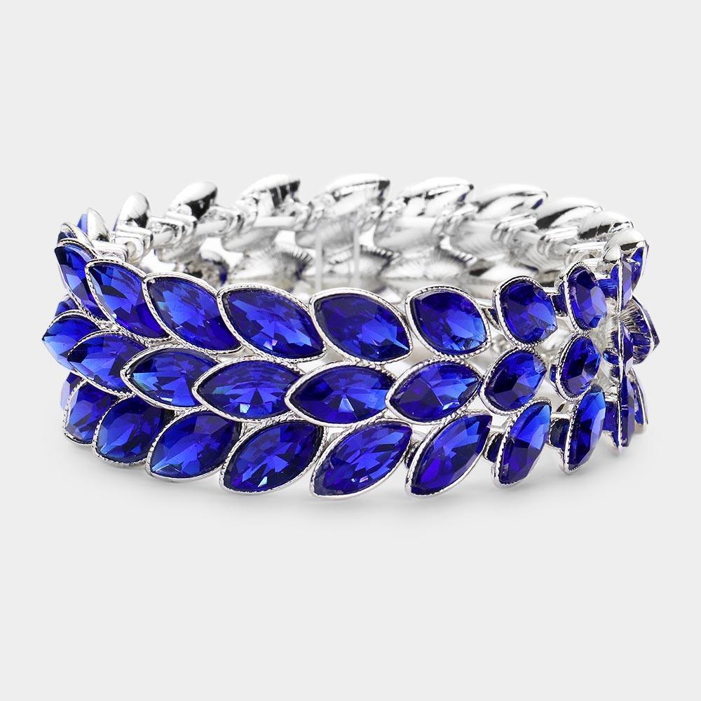 3Rows Marquise Stone Cluster Stretch Evening Bracelet - Jewelry Store by Erik Rayo