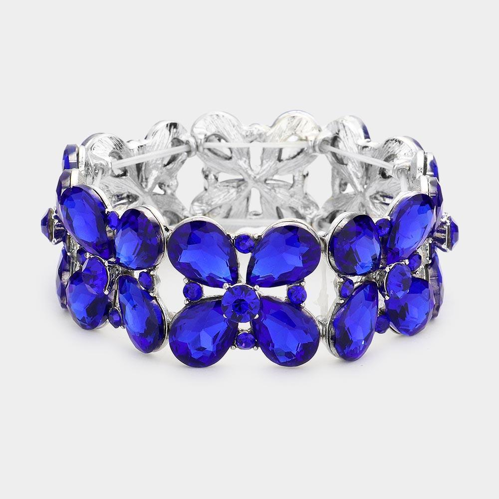 Floral Teardrop Glass Crystal Stretch Evening Bracelet - Jewelry Store by Erik Rayo