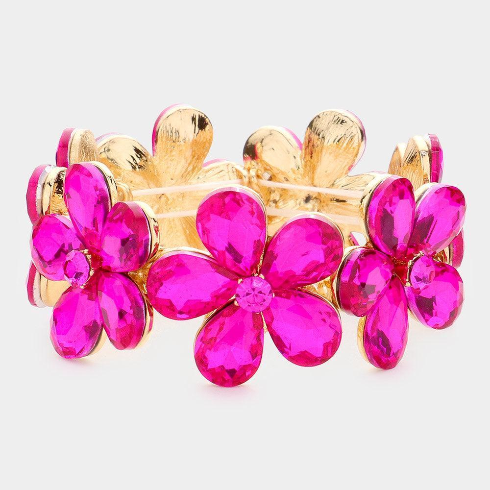 Fuchsia Flower Cluster Stretch Evening Bracelet - Jewelry Store by Erik Rayo