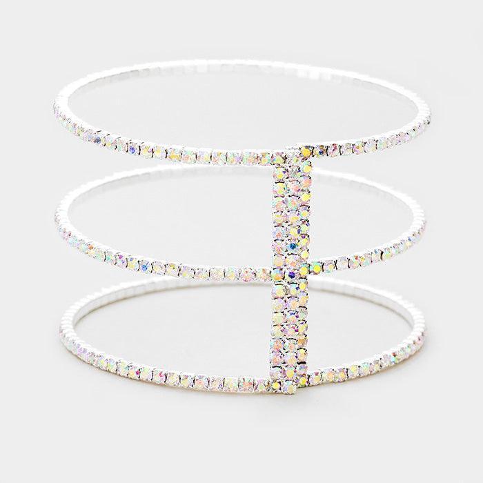 Silver 3Row Split Layer Round Crystal Detail Cuff Evening Bracelet - Jewelry Store by Erik Rayo