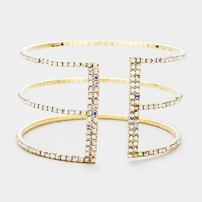 Gold 3Row Split Layer Round Crystal Detail Cuff Evening Bracelet - Jewelry Store by Erik Rayo