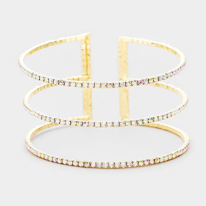 Gold 3Row Split Layer Round Crystal Detail Cuff Evening Bracelet - Jewelry Store by Erik Rayo