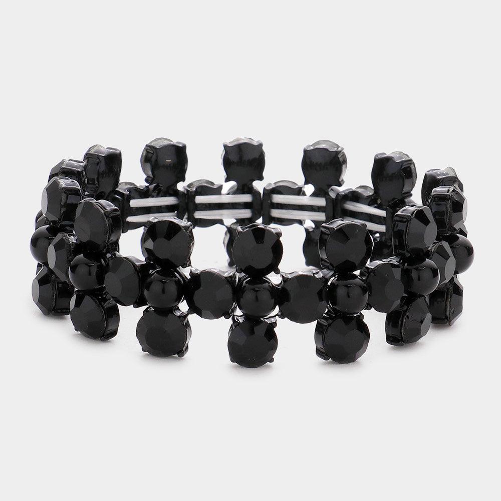 Black Pearl Pointed Bubble Stone Stretch Evening Bracelet