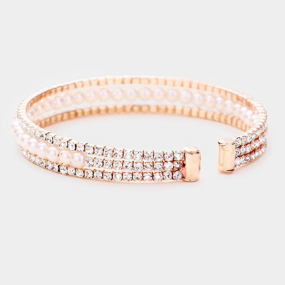 Rose Gold Rhinestone Pearl Evening Cuff Bracelet - Jewelry Store by Erik Rayo