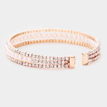 Load image into Gallery viewer, Rose Gold Rhinestone Pearl Evening Cuff Bracelet
