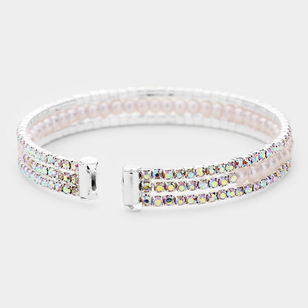 Silver Rhinestone Pearl Evening Cuff Bracelet - Jewelry Store by Erik Rayo