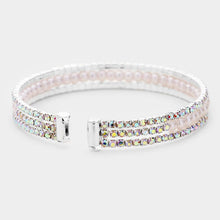 Load image into Gallery viewer, Silver Rhinestone Pearl Evening Cuff Bracelet
