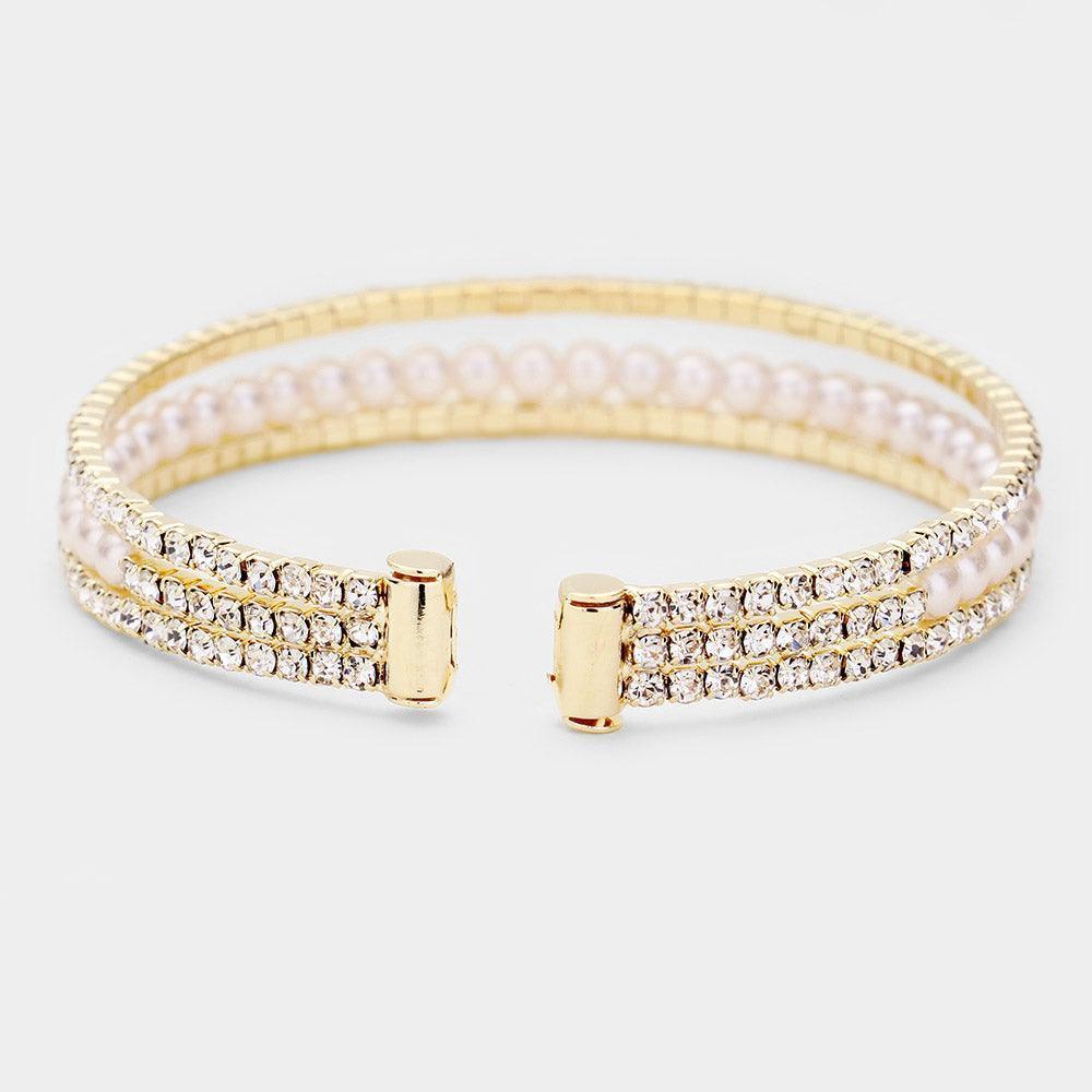 Gold Rhinestone Pearl Evening Cuff Bracelet - Jewelry Store by Erik Rayo