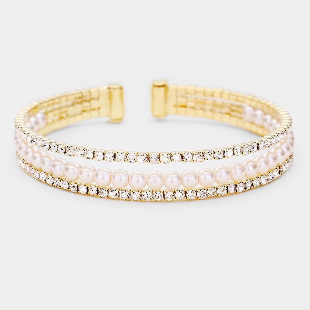 Gold Rhinestone Pearl Evening Cuff Bracelet - Jewelry Store by Erik Rayo
