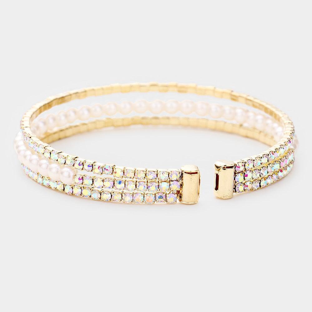 Gold Rhinestone Pearl Evening Cuff Bracelet - Jewelry Store by Erik Rayo