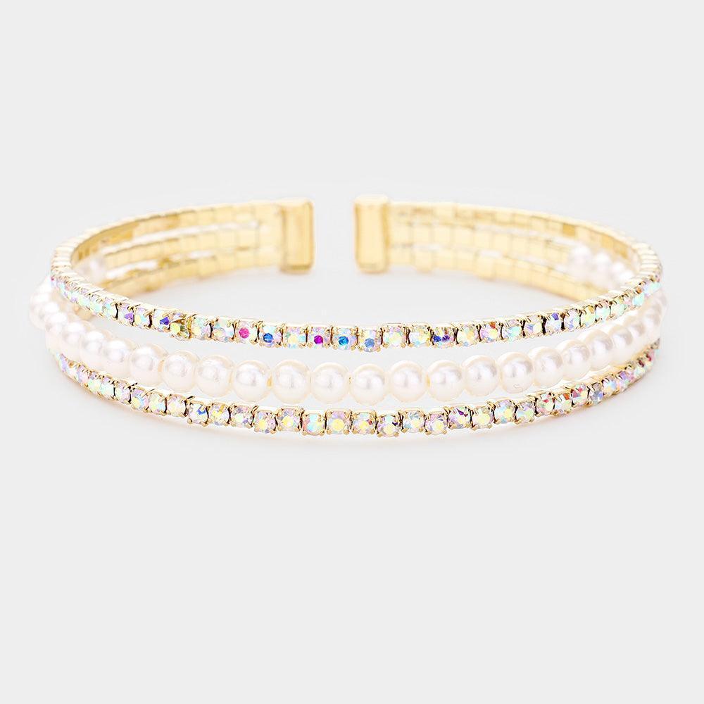 Gold Rhinestone Pearl Evening Cuff Bracelet - Jewelry Store by Erik Rayo
