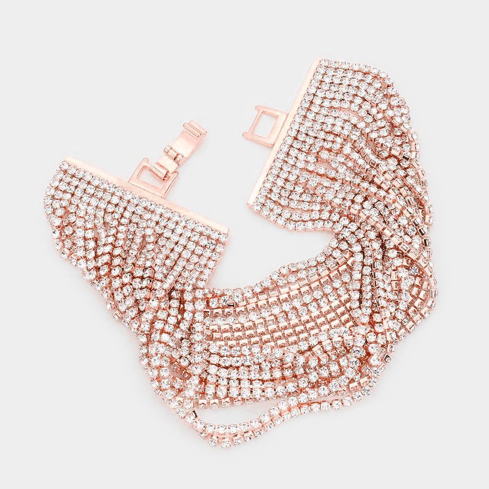 Rose Gold Multi Layered Rhinestone Evening Bracelet - Jewelry Store by Erik Rayo
