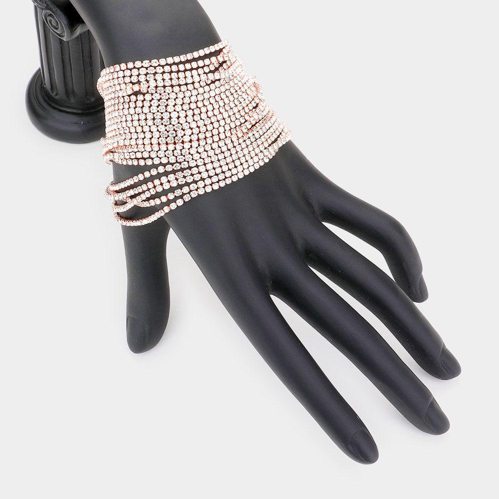 Rose Gold Multi Layered Rhinestone Evening Bracelet - Jewelry Store by Erik Rayo