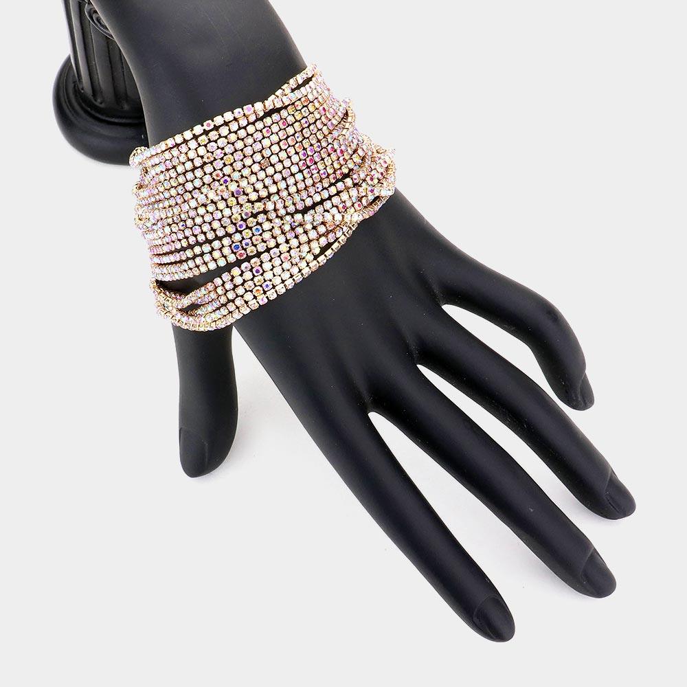 Gold Multi Layered Rhinestone Evening Bracelet