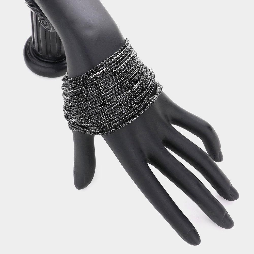 Black Multi Layered Rhinestone Evening Bracelet - Jewelry Store by Erik Rayo