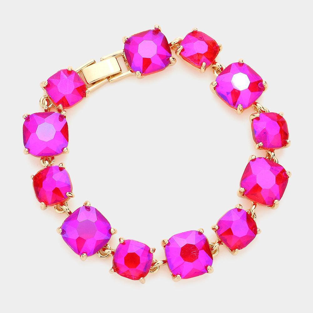 Fuchsia Cushion Square Stone Link Evening Bracelet - Jewelry Store by Erik Rayo